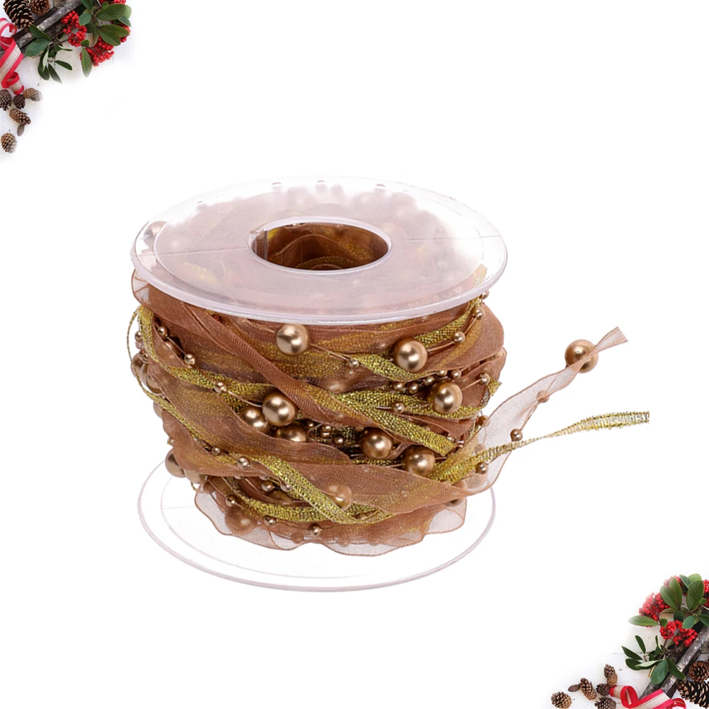 

1 Roll Wedding Decorative Bead Ribbon For Christmas Tree Party Diy Craft Supplies Reusable Gift Band Piyester Webbing Romantic