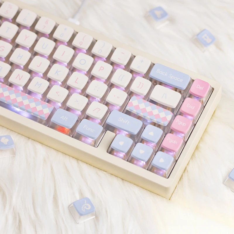 Pink Side transparent keycaps set PBT Sublimation STA Profile Keycaps for Mechanical Keyboard Accessories Custom Keyboard Caps