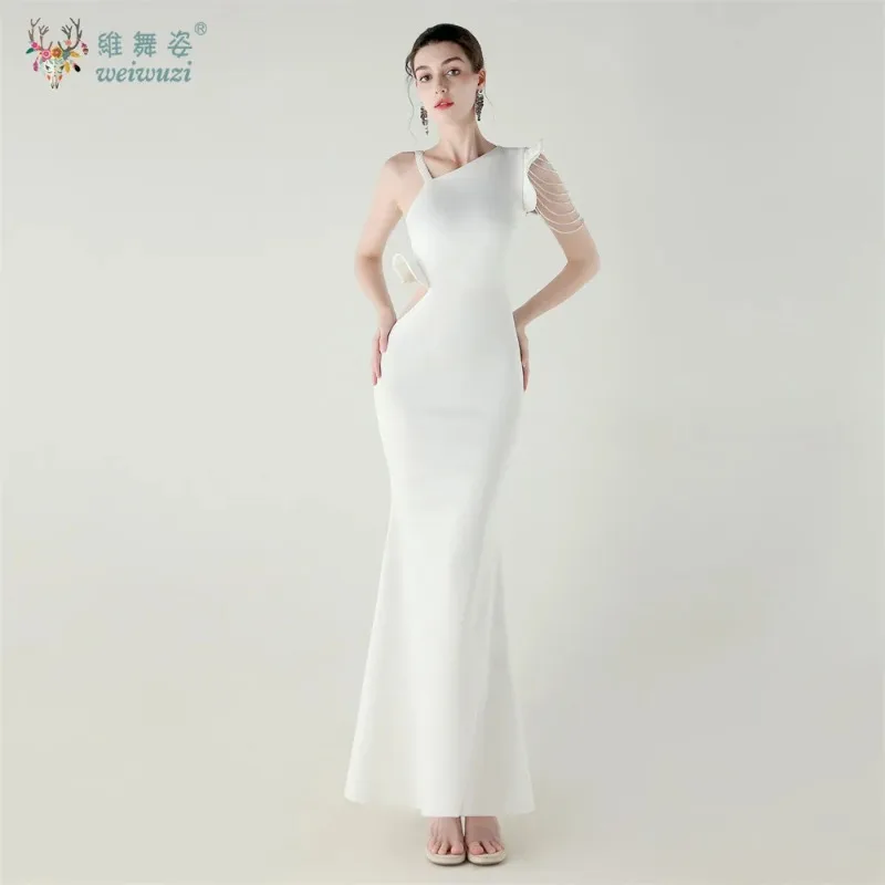 Beading alças um ombro elegante baile de formatura vestidos de noite festa de aniversário fishtail vestido sexy oco para fora cintura bodycon vestido