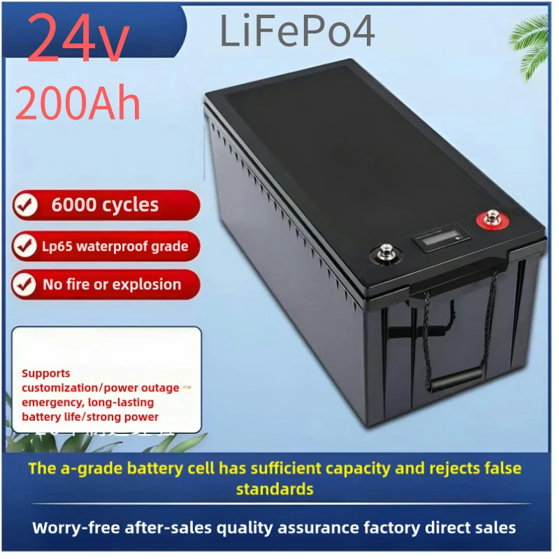 

24 В 200 Ач Lifepo4 литиевая батарея Bluetooth BMS APP 2000 Вт инверторная солнечная система для гольф-каров на колесах с резервным питанием зарядного устройства 10 А