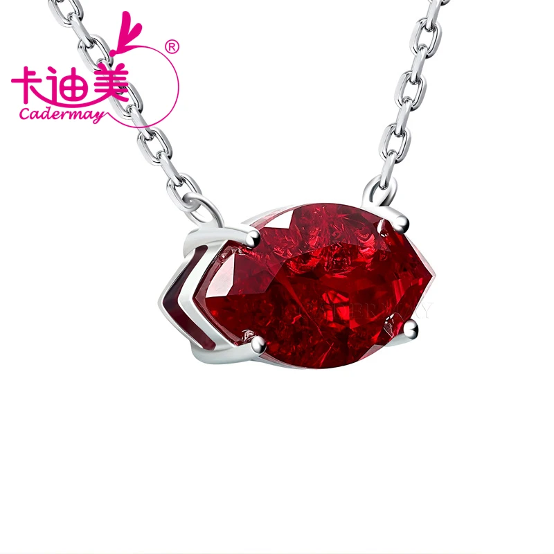 CADERMAY Marquis Lab Grown Ruby Pegion Blood Red S925 Sterling Silver Chain Necklace For Women Jewelry Wedding Anniversary Gifts