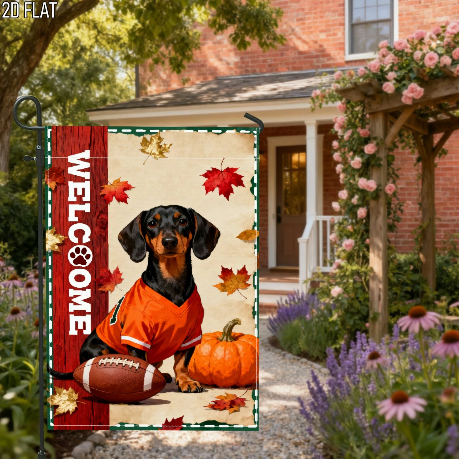 1pcs Welcome Fall Dachshund Football Pumpkin Garden Flag Autumn Season Yard Decor