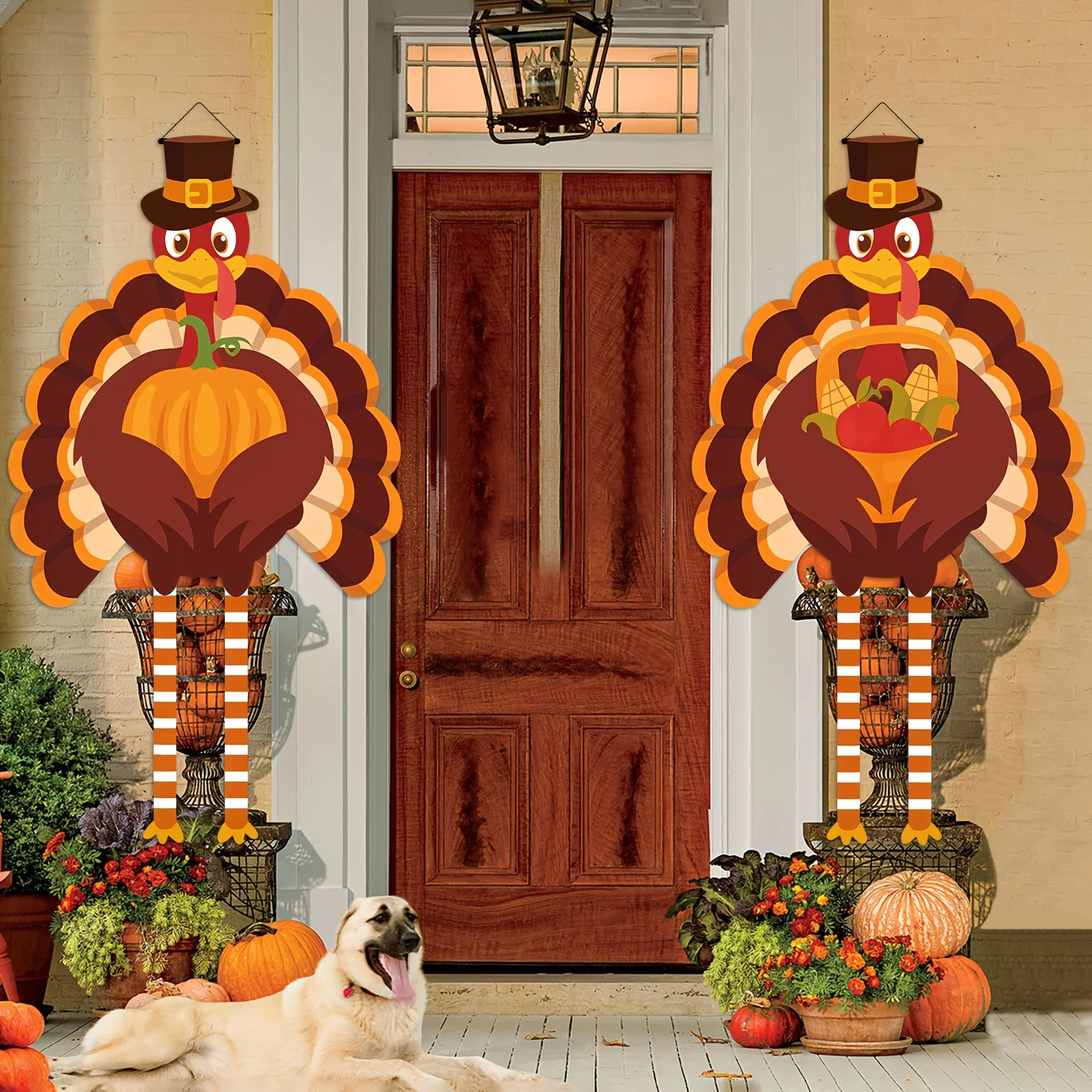 Ein Couplet mit Thanksgiving-Truthahn-Herbsternte-Party-Dekorationen, Thanksgiving-Feiern, Foto-Hintergründe aus Polyester