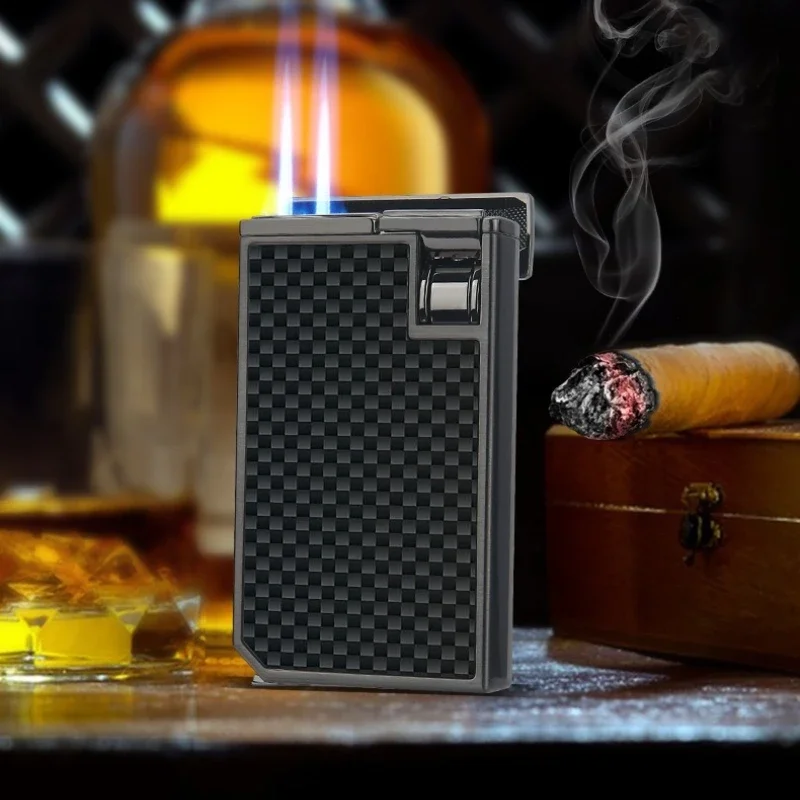 

HONEST Luxury Cigar Torch Lighter, Dual Jet Windproof Flame & Transparent Fuel Window with Metal Punch, Premium Smoking Gift