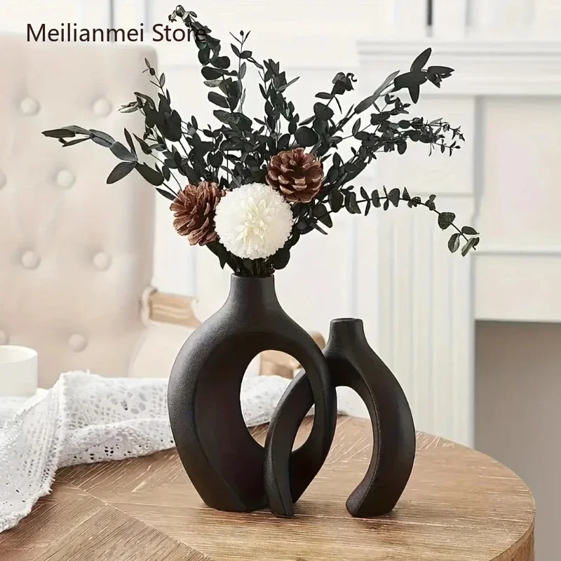 Hollow Nordic Modern Ceramic Vase Set of 2 for Modern Home Decor Modern Hollow Vases for Living Room