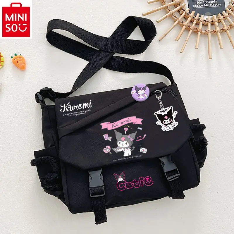 

MINISO sanriohello kitty Kuromi printed student diagonal cross bag for women's casual canvas multifunctional storage bag