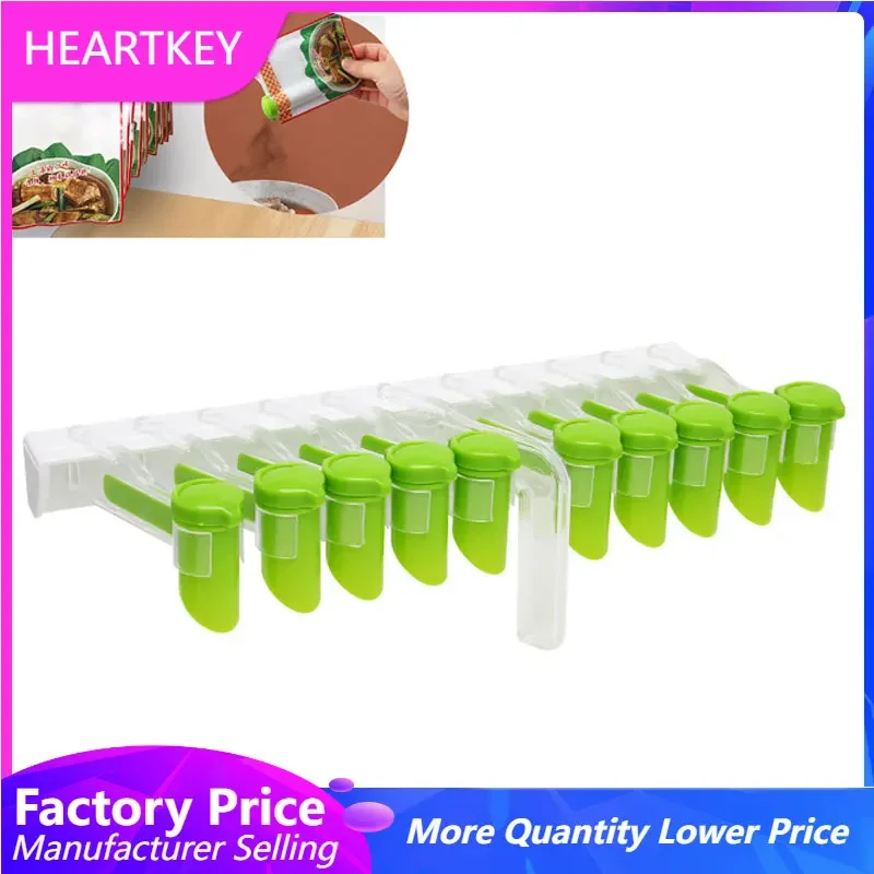 

Wall Mounted Spice Bag Holder Set Punch-Free Seasoning Bag Holder Sealing Clips Storage Rack Moisture-Proof Storage Clip