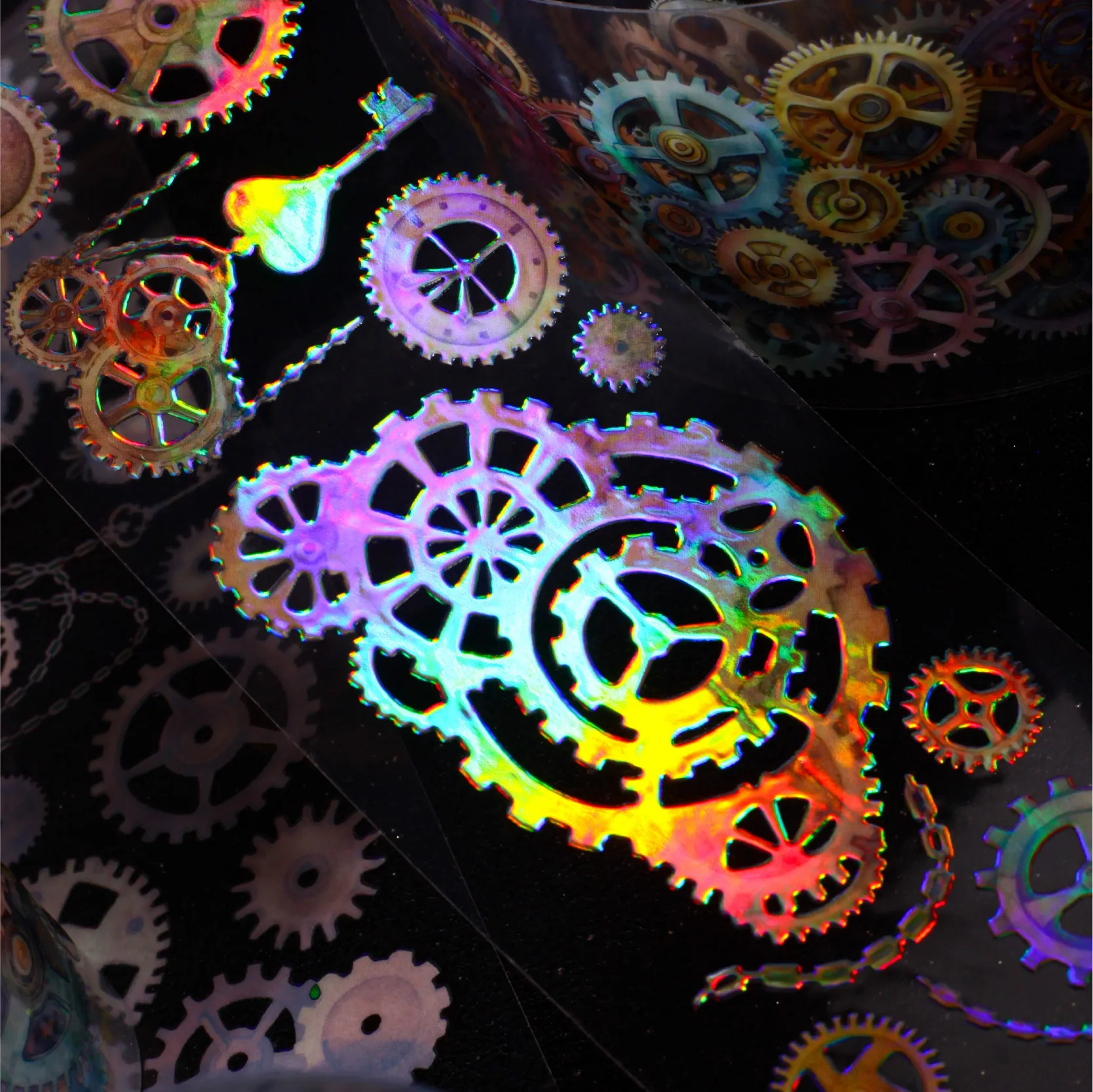 1 Rolle Rainbow Gear PET-Klebeband für Scrapbooking, Tagebuch, DIY-Dekoration, Handyhülle, Laptop, Collage-Kunstbedarf