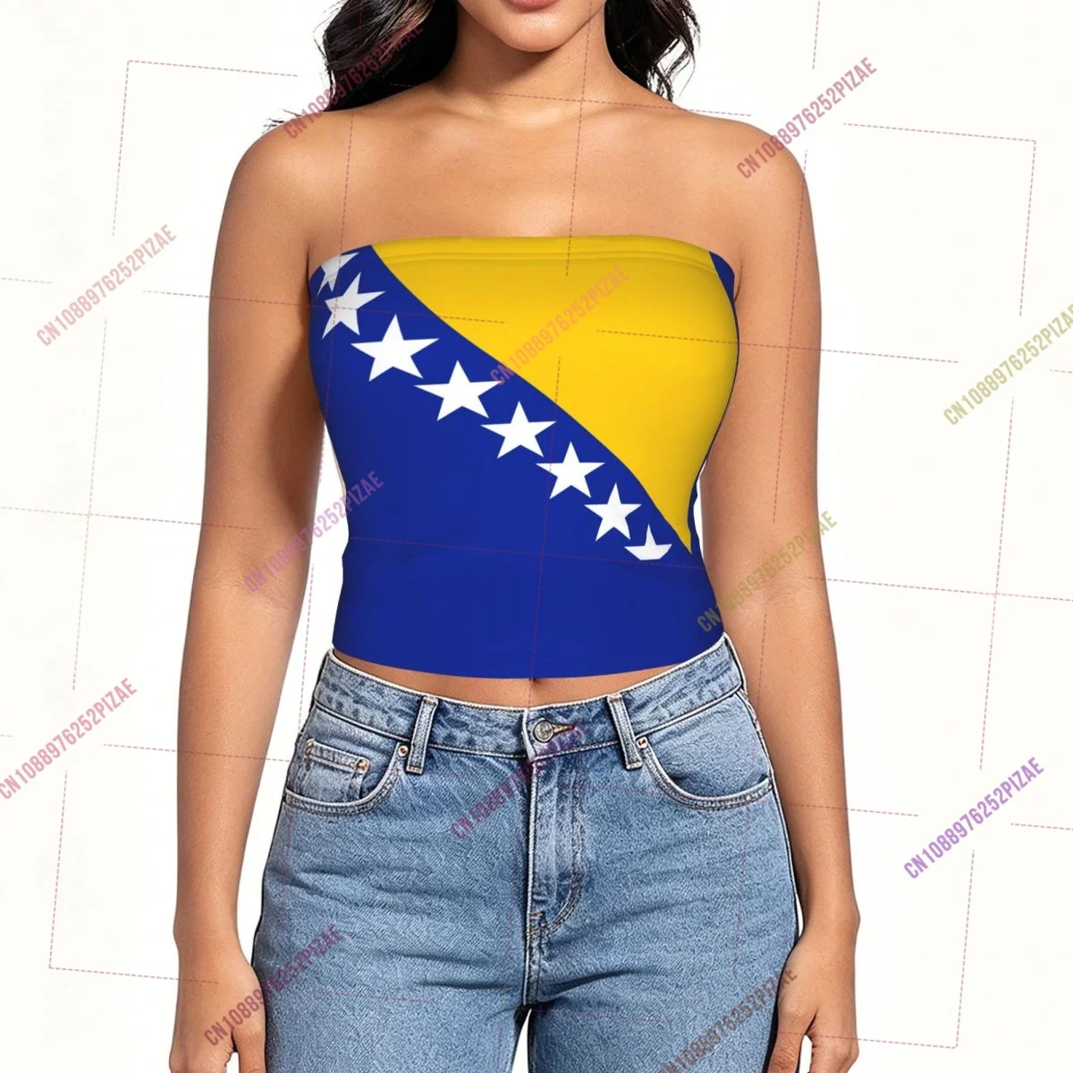 Bosnia And Herzegovina Shoulder Strapless Tube Top Sleeveless Slim Fit Cropped Tank Tops Casual Summer Basic Streetwear Y2k