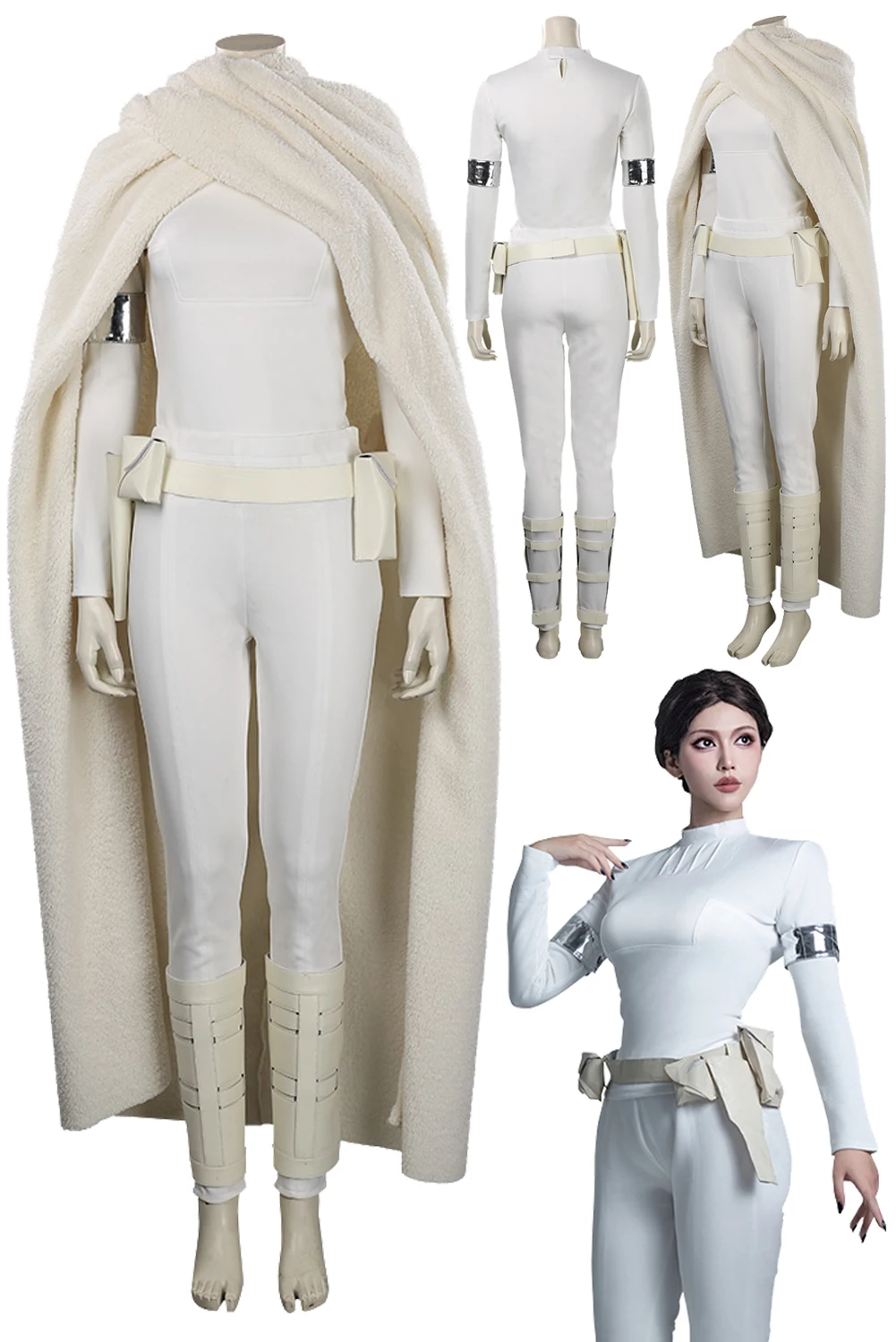 

Padme Cosplay Amidala Fantasy Cloak Battle Suit Movie Space Battle Costume Outfit Halloween Carnival Suit For Female Women Adult