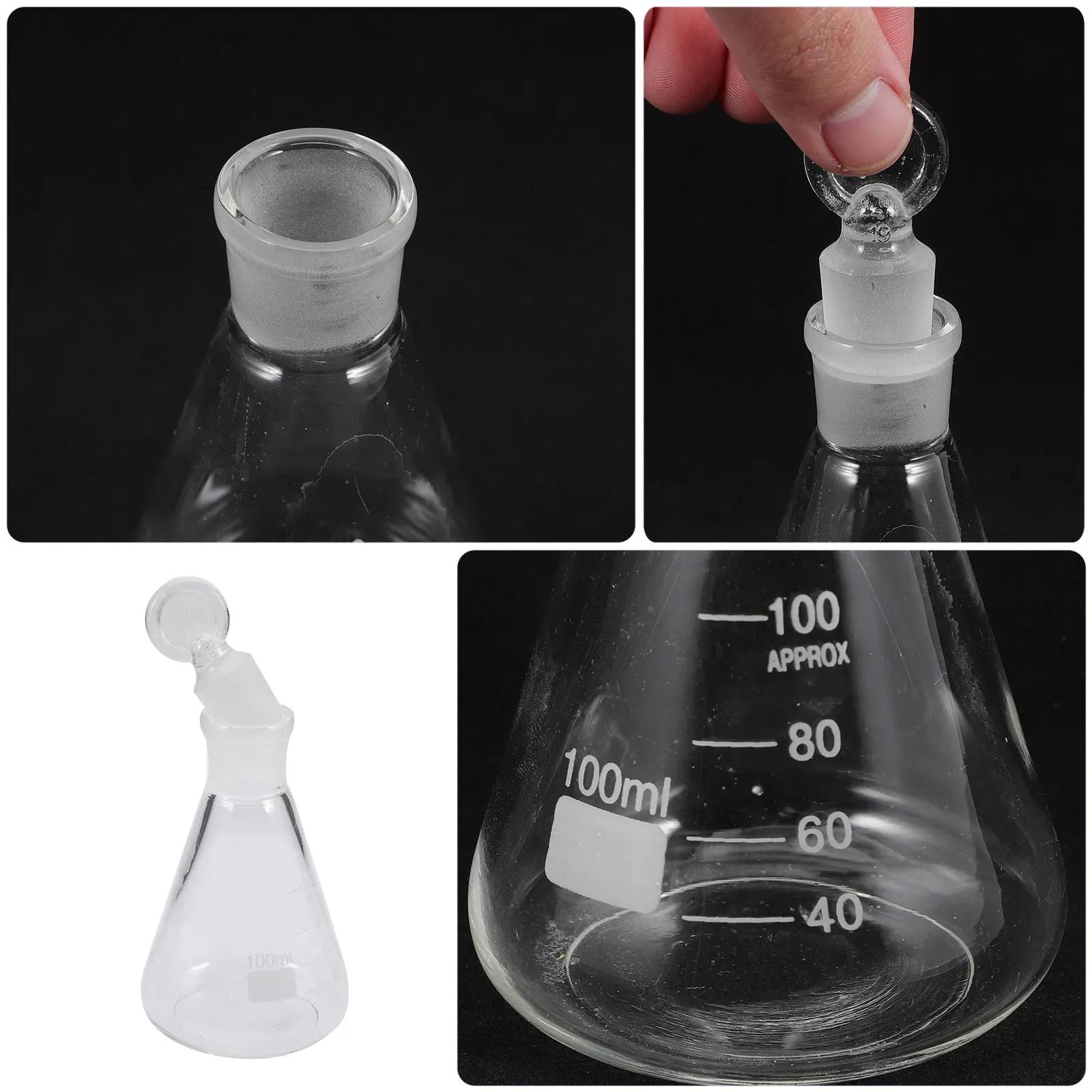 

Erlenmeyer Flask Stopper Lab Glassware Chemistry Bottle Transparent for Experiment Laboratory Supplies Clear
