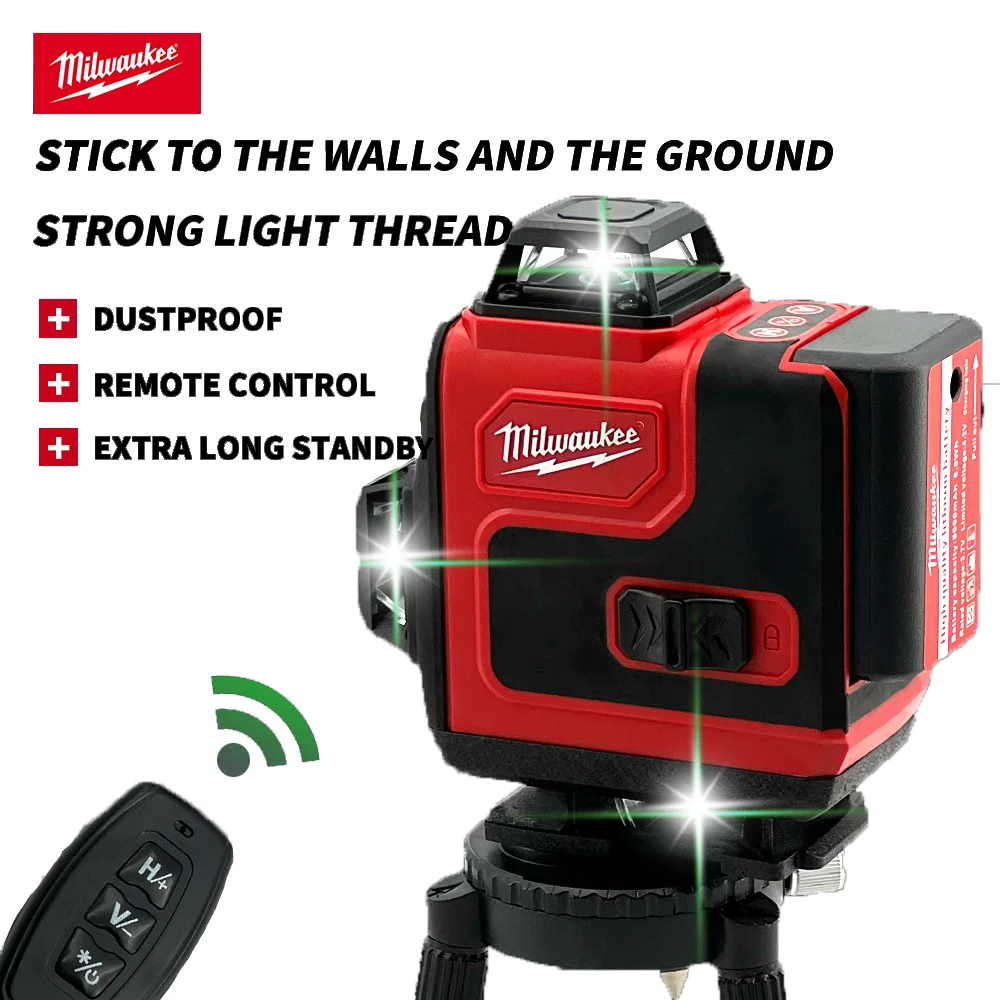 Milwaukee Original Laser Level Green 16 Lines 4D Self Leveling 360 Horizontal And Vertical Super Powerful Laser level Beam