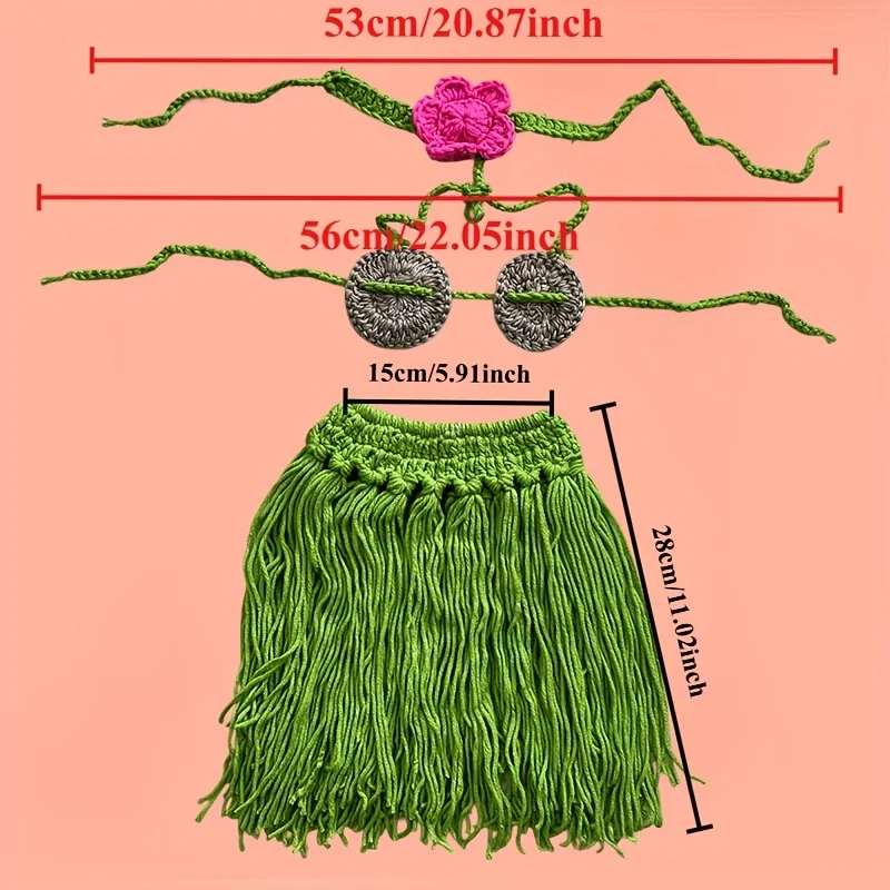Beach Bikini Sets Newborn Photography Outfits Props Polyester Fiber Knitting Headdress Bra Grass Skirt for Baby Girl Gift Cute
