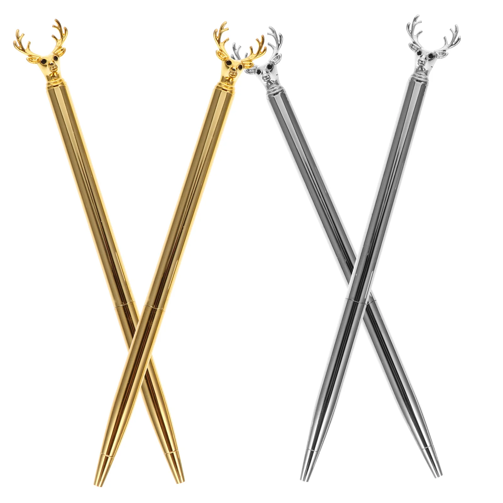 4Pcs Creative Elk Design Ballpoint Pen Metal Writing Instrument Smooth Flow Gift for Students Holiday Party Favors Daily Use