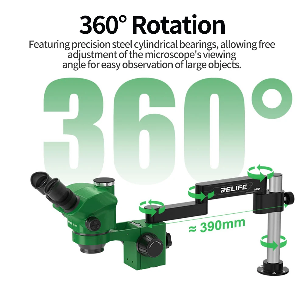 RELIFE MS1 360° Rotating Microscope Folding Stand Swing Arm Wall-mountable Upright Compatible with Most Microscope Tools