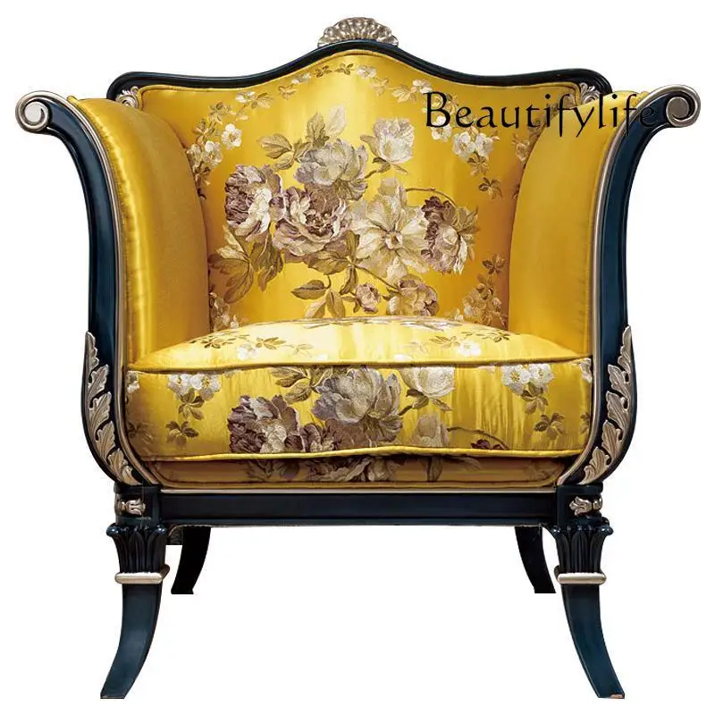 

European luxury leisure sofa neoclassical solid wood fabric printing single French court chair