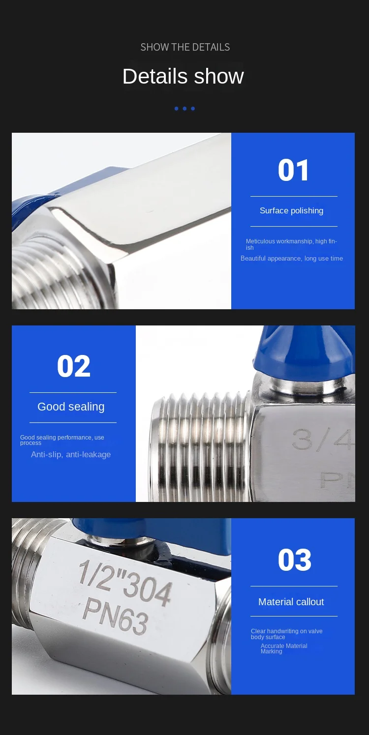 Detalle 2 de Electroválvula 304 Stainless Steel Mini Ball Valve - Flow, Water, Oil, Gas Regulation and Control Switch Gas y combustible