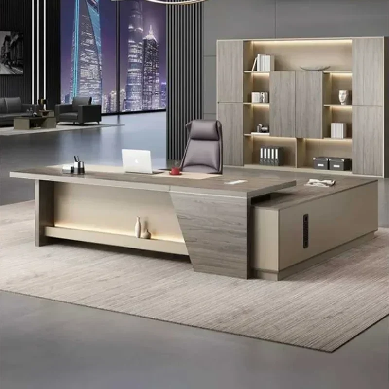 Light Luxury High Quality Office Desk Boss L Shaped Work Reading Computer Desks Executive Shelf Escritorio Oficina Furniture