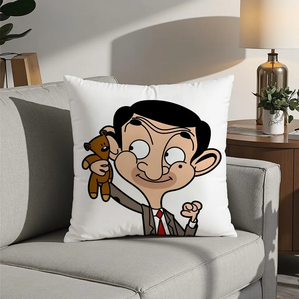 M-Mr. BeanS Cartoon Pillow Case Plush Fabric Soft  Pillowcase Double Sided Print Cushion Cover Household Gifts