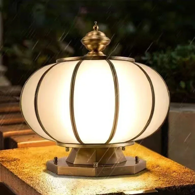 SOURA Outdoor Solar Post Lamp Vintage Creative Chinese Brass  Pillar Light LED Waterproof IP65 for Home Villa Courtyard