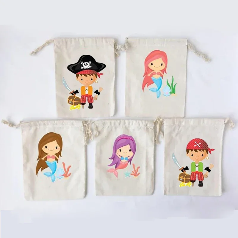 5pcs candy gift Bags Under the Sea Ocean Mermaid pirate Adventure Sailing Geocaching theme boy girl Birthday Party decoration