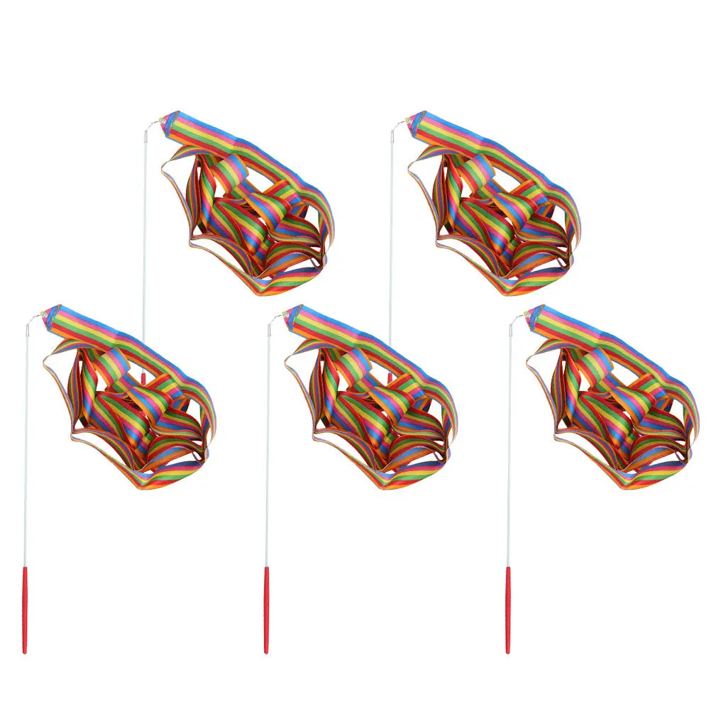 5Pcs Colorful Rhythmic Gymnastics Ribbon Premium Material Dance Training Gymnastics Baton Twirling Dancing Streamers