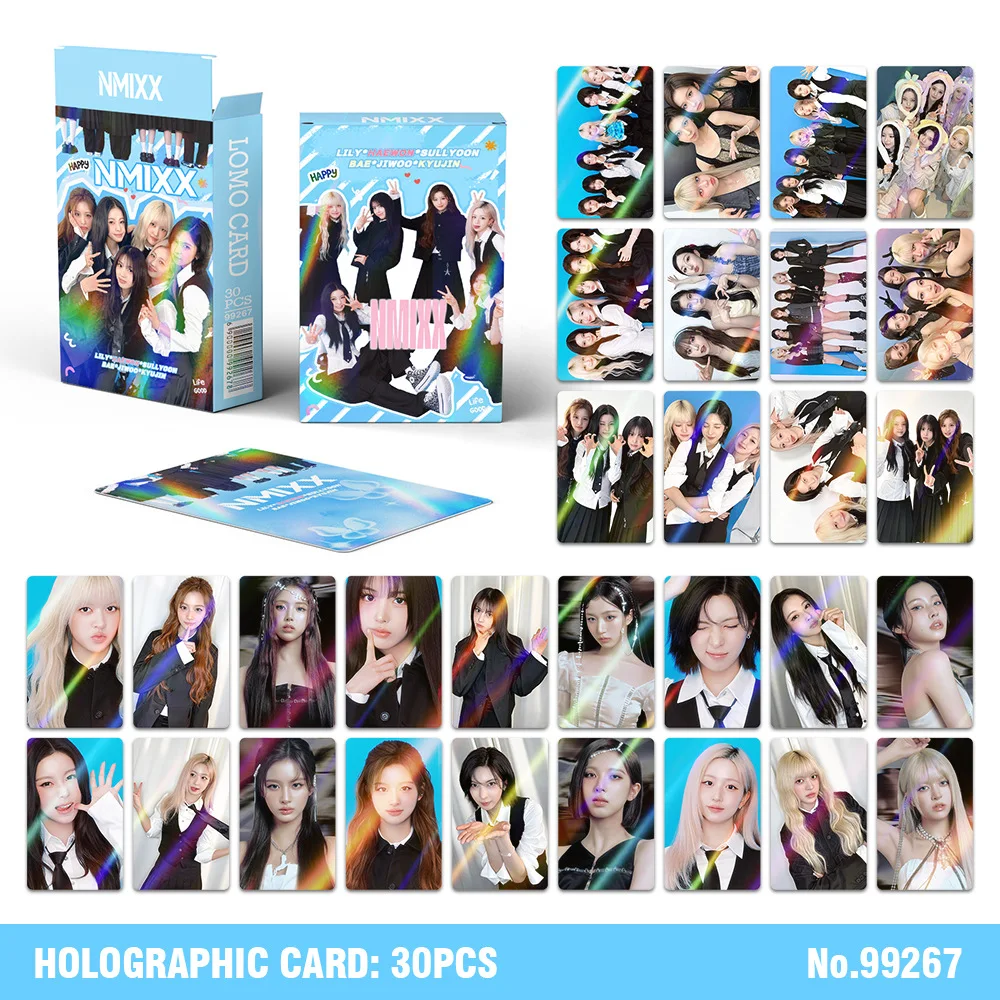 30Pcs NMIXX Debut 4th Anniversary Laser Photocards Kpop Star Collection Lomo Cards Holographic Flash Cards Fans Gifts