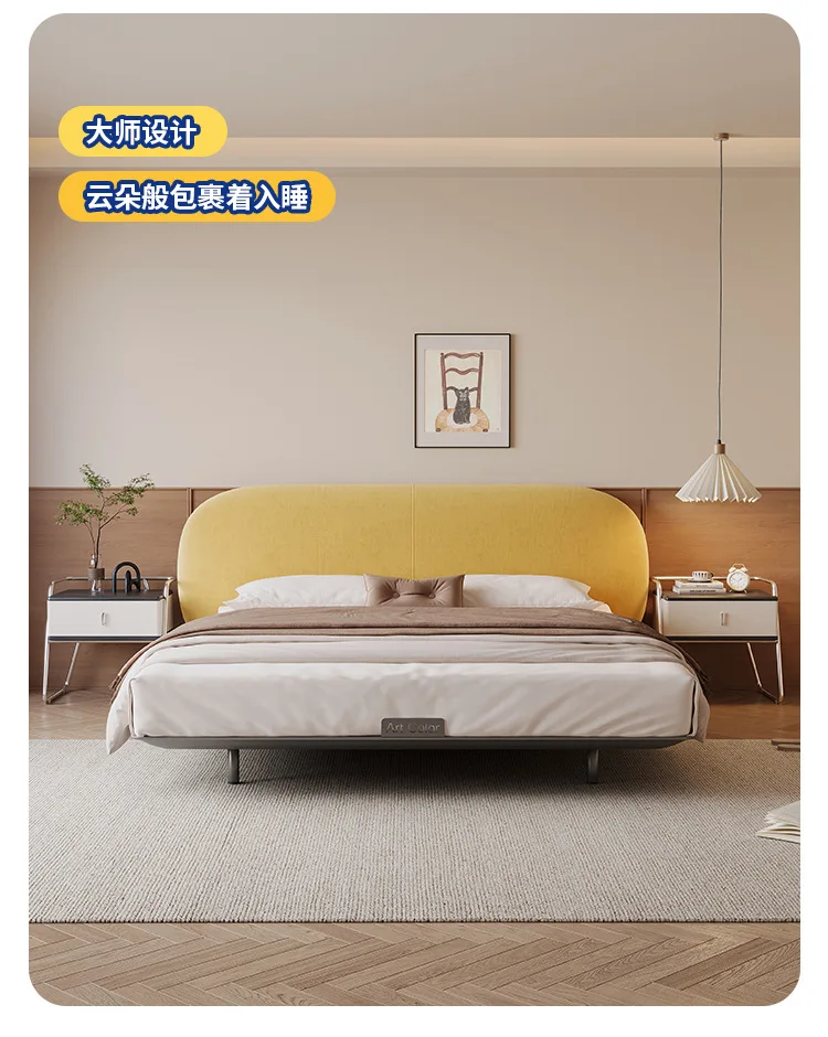 LH fabric bed antique master bedroom high-end atmospheric bedroom cotton and linen bed small apartment