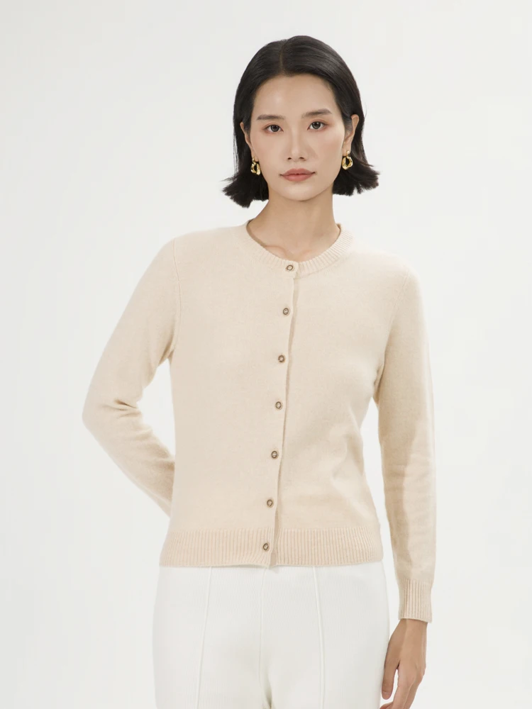 

Simple Autumn Winter Elegant Fashion 100% Cashmere O-Neck Cardigan Sweater Warm Soft Comfort Women's Knitted Clothing Tops