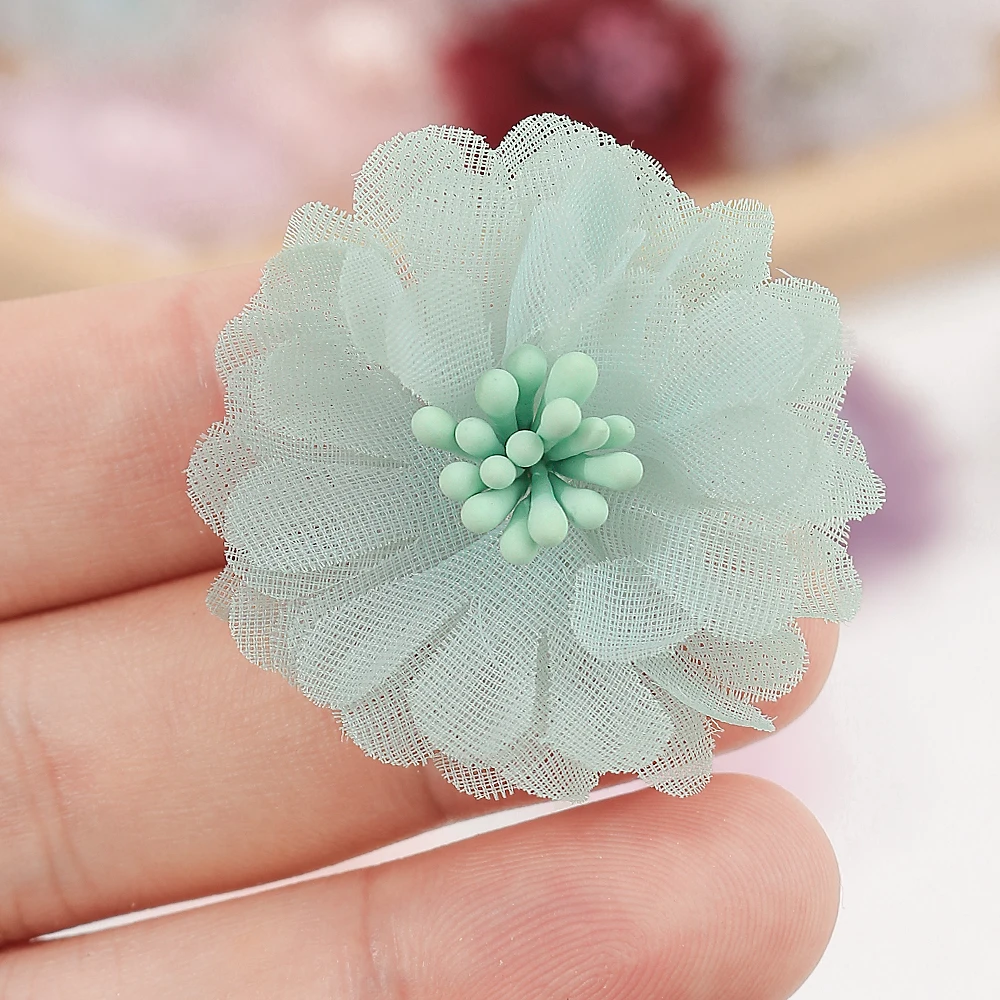 10Pcs 4cm Chiffon Flowers Head Chiffon Yarn Artificial Rose Flower Dresses Clothing Children\'s Hair Clips Decorative Accessories