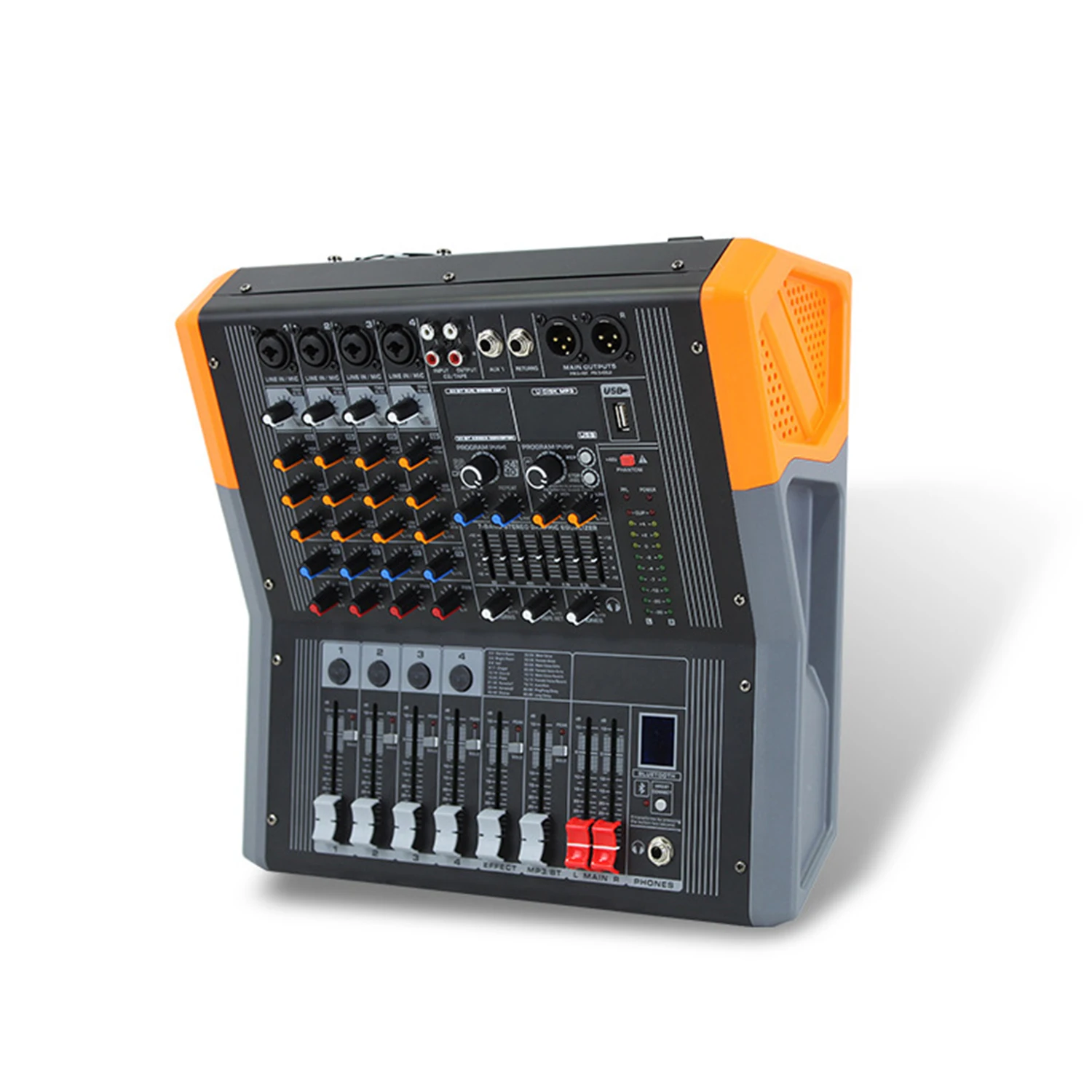 

Professional 4 Channel Active Power Mixer with Built-in Amplifier 600 Watts Mixer Amplifier Audio