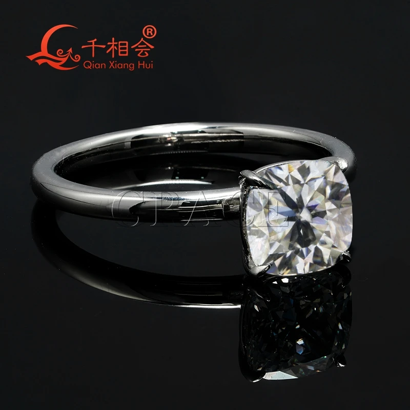 7*7mm 2ct cushion shape Simple Ring Band 925 Sterling Silver D Color VVS  Moissanite Diamond Ring Jewelry gift dating wedding