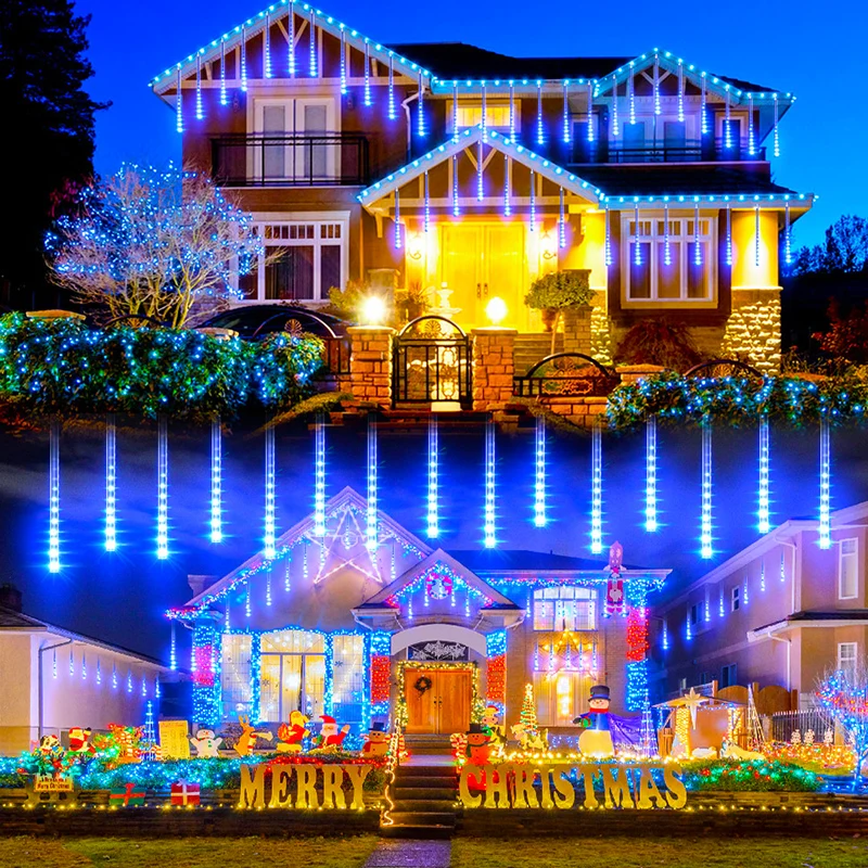 LED Meteor Shower Rain Lights 8 Tubes Outdoor Waterproof for Holiday Party Wedding albero di natale Party Tree Decoration