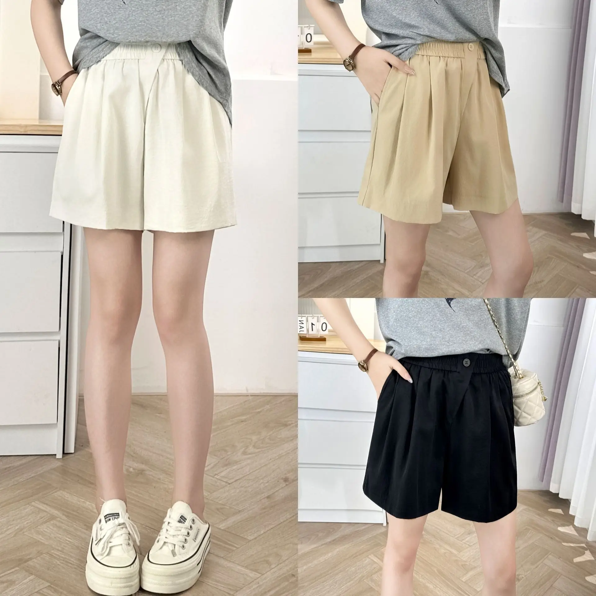 Short grande taille pour femme, Design décontracté, taille élastique, 100kg, jambes larges, pantalons chauds, nouvelle collection été 1380