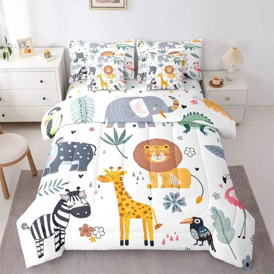 

Комплект постельного белья Zoo Animal Comforter Set Queen Size, 7 предметов, детский, с мультяшным сафари-принтом, для мальчиков и девочек, в стиле Kawaii, включает одеяло.