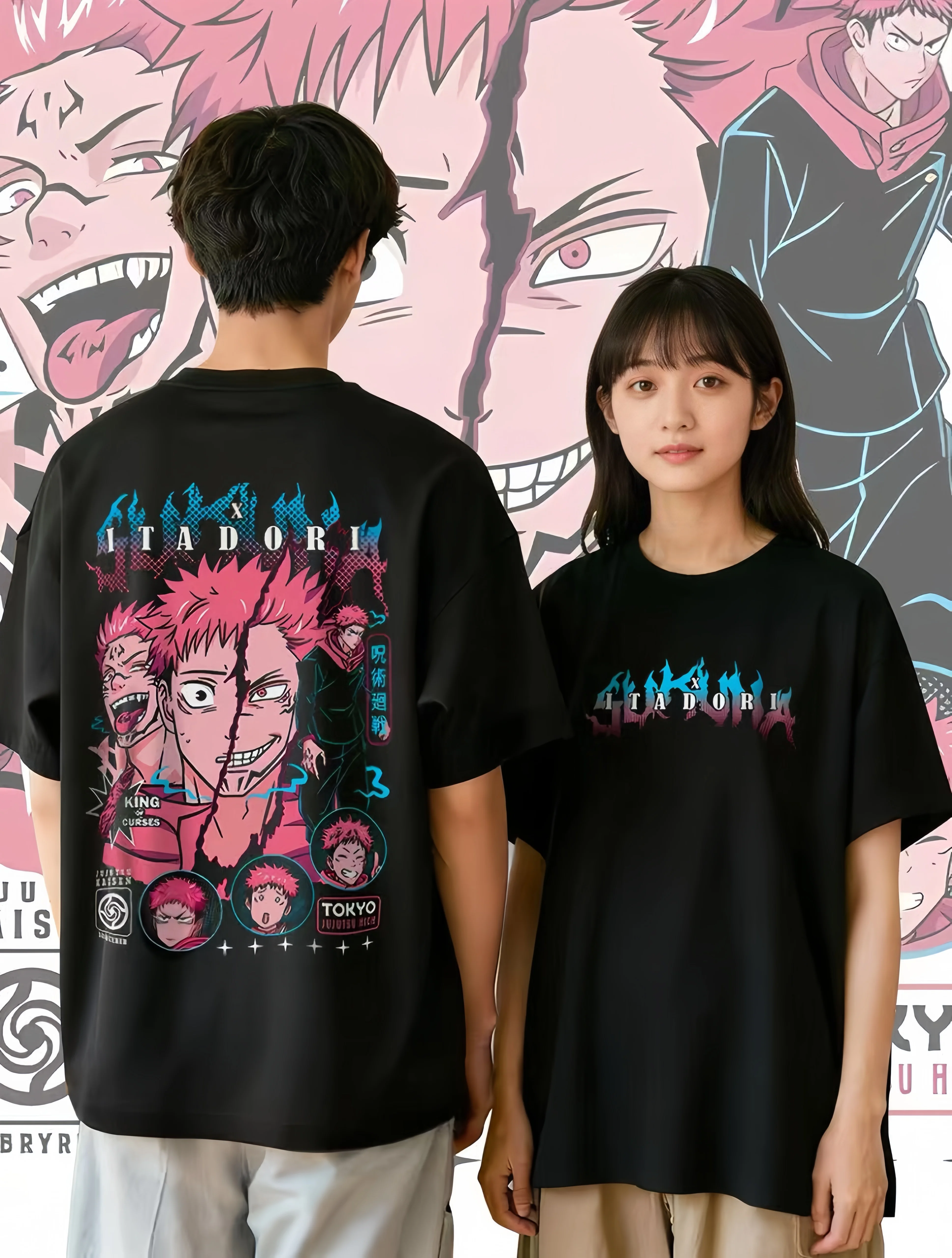 Camiseta con Estampado de Yuji Itadori de Jujutsu Kaisen, Estilo Urbano, Unisex, para Parejas, de Manga Corta, para Verano