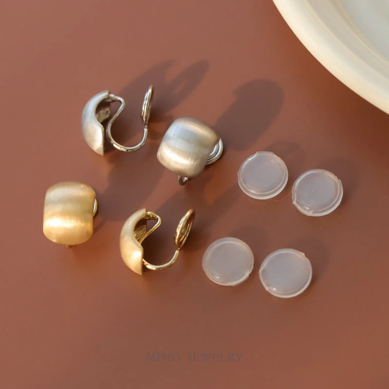 Gold Plated Copper Earrings Base Blank Brushed Textured Doudou Ear Clips Girls Earrings DIY Jewelry Making Supplies