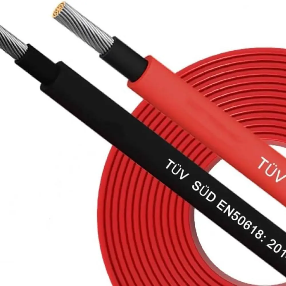كابل الطاقة الشمسية 50Ft 15M 10 awg سلك، 50FT أسود + 50FT أحمر 10 مقياس سلك كابل تمديد الطاقة الشمسية مع 4 أزواج موصلات الطاقة الشمسية لـ RV
