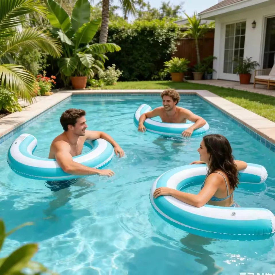 1pc New Striped U-Shaped Inflatable Swimming Ring，Arch Shape Design Swimming Pool Float，Thickened PVC Floating Device,For Summer image 4