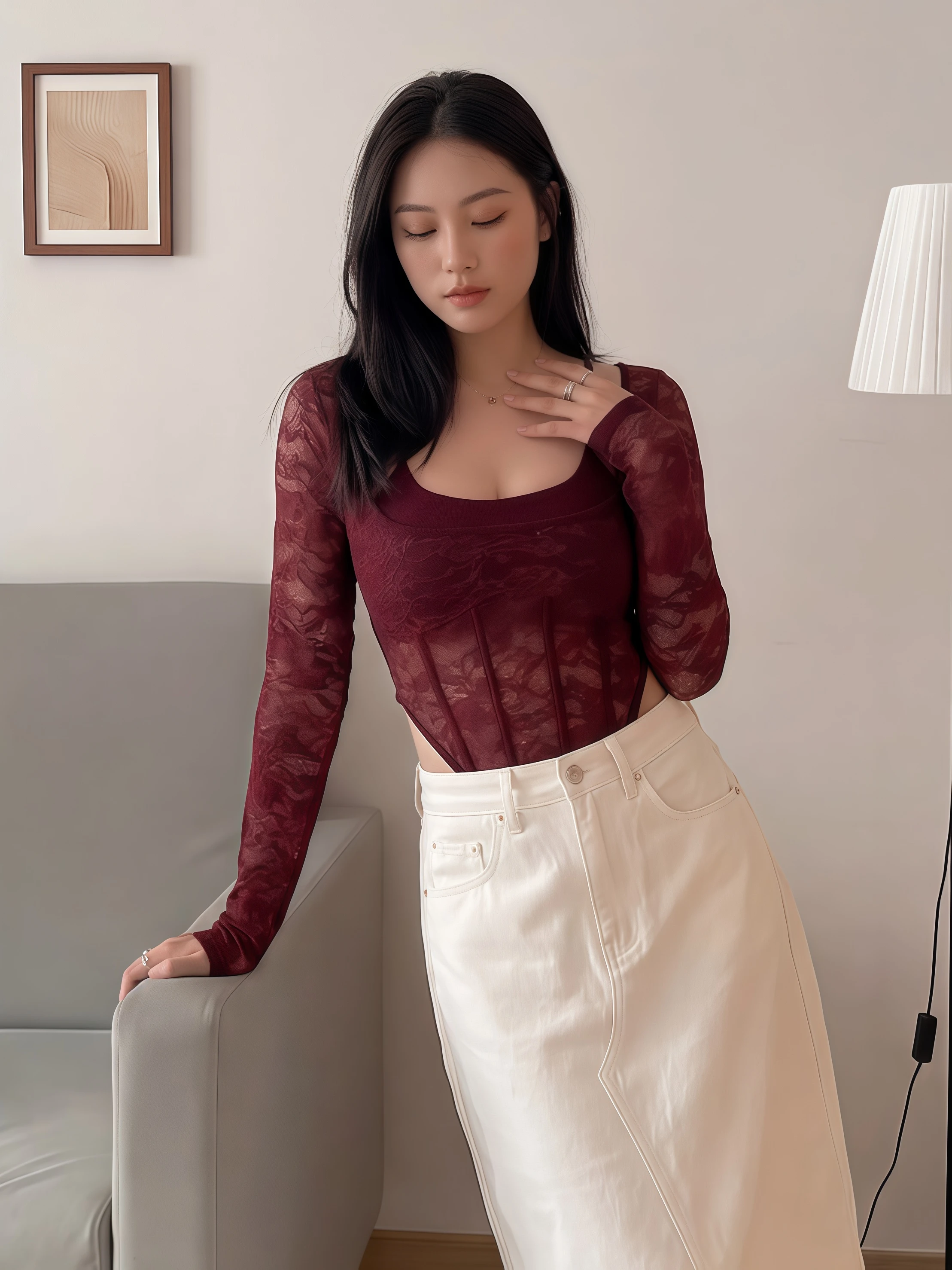 

Женский кружевной комбинезон с длинными рукавами и вставками для груди, весенняя новинка, утягивающий талию топ-боди