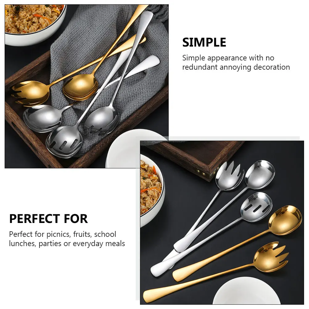 

3pcs Stainless Steel Salad Fork Spoon Set Kitchen Utensils For Home Restaurant Household Cooking Tools Flatware Sporks