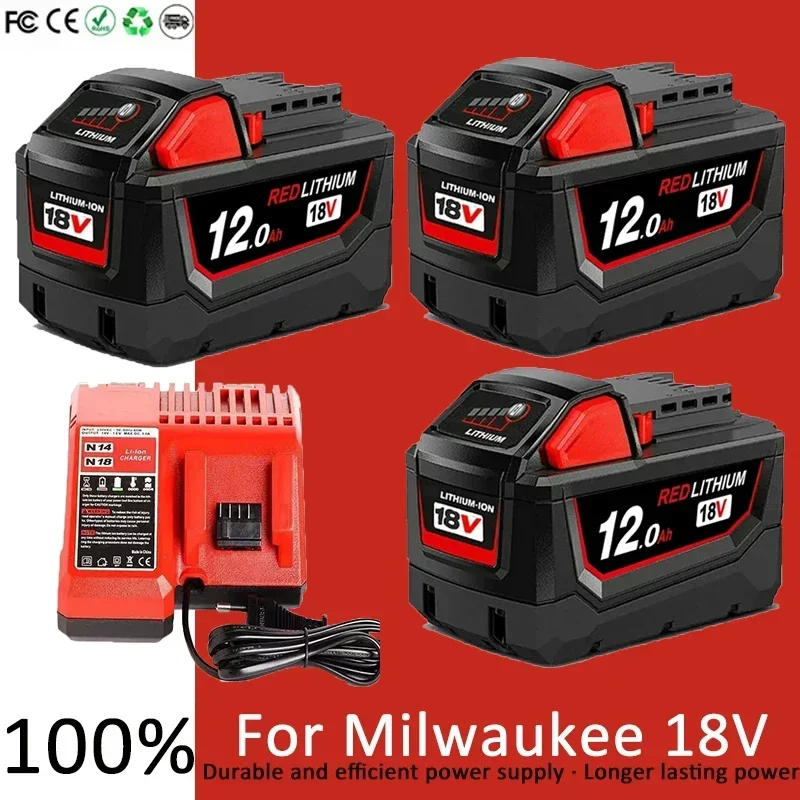 Image of 6000mAH/12000mAH Ersatzakku für Milwaukee M18 18V, kompatibel mit Milwaukee M18B5 XC Li-Ionen-Akku 48-11-1815 2604-20 48-11-1850 Ladegerät