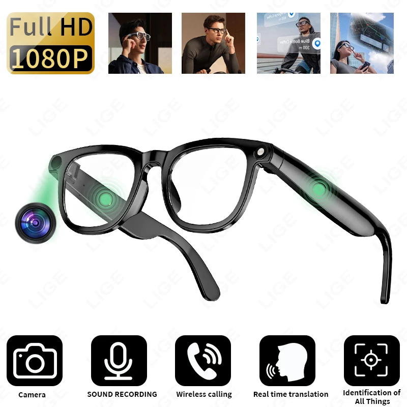 

8 MP Smart Glasses Recording Videos AI Photo Recognition Answer Translation 270mAh Anti Blue Light+Sunglasses Bluetooth Glasses