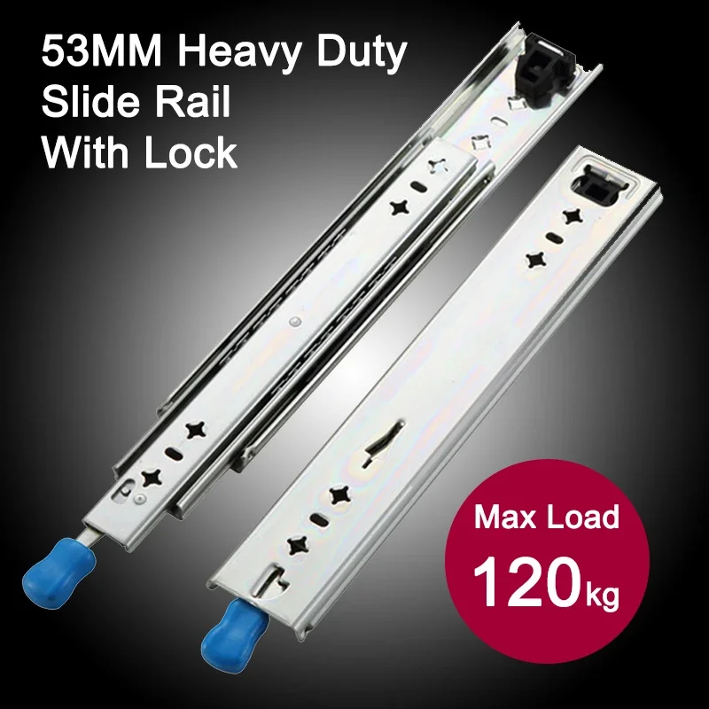 YOUTHUA 1-Pair (2 Pieces) Heavy Duty with Lock Rails Three Fold Slide Rail Drawer Slides 120kg Load Capacity Free Shipping