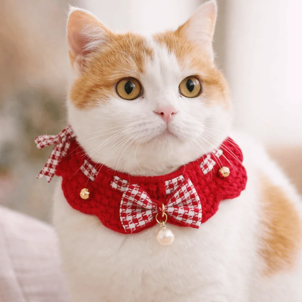 

Cartoon Chinese Style Pet Scarf Handmade Red Cat Knitted Scarf Decorative Collar Funny New Year Dog Costume Winter
