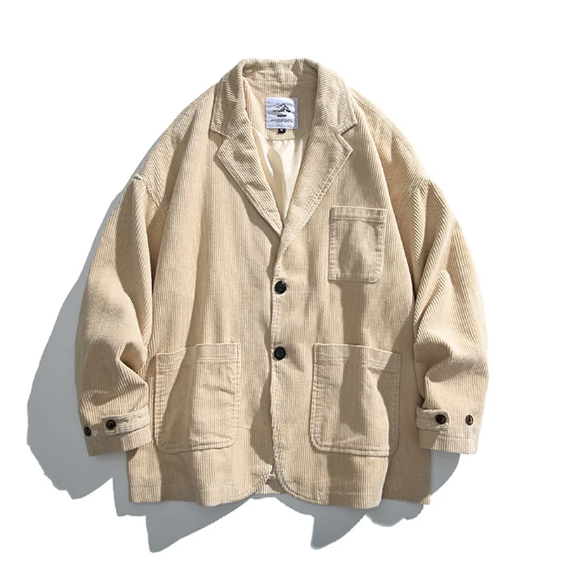 

Vintage Corduroy Jacket Blazers Men Japanese Streetwear Amikaki Fashion Oversize Loose Casual Blazer Suit Coat Cityboy Clothing