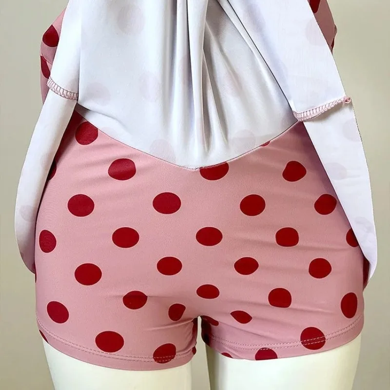 Women Swim Dress Pink Polka Dot One Piece Swimsuit Cute Grils Swimwear Youth Swimwear Beach Backless Swimsuit Dress