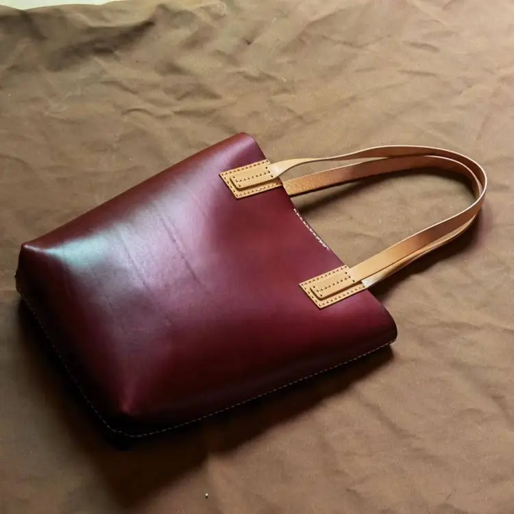 New Vintage Vegetable-tanned Leather Pure Sewing Underarm Bag Women's Bag Fashion Large Capacity Handbag Cow Leather Tote Bag