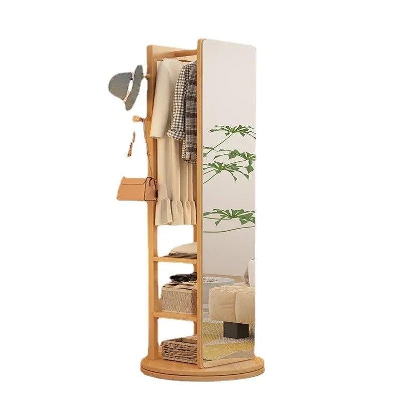 Postmodern Solid Wood Dressing Mirror Floor Panel Full-body Mirror Coat Rack Integrated Into Small Apartments For Full-body