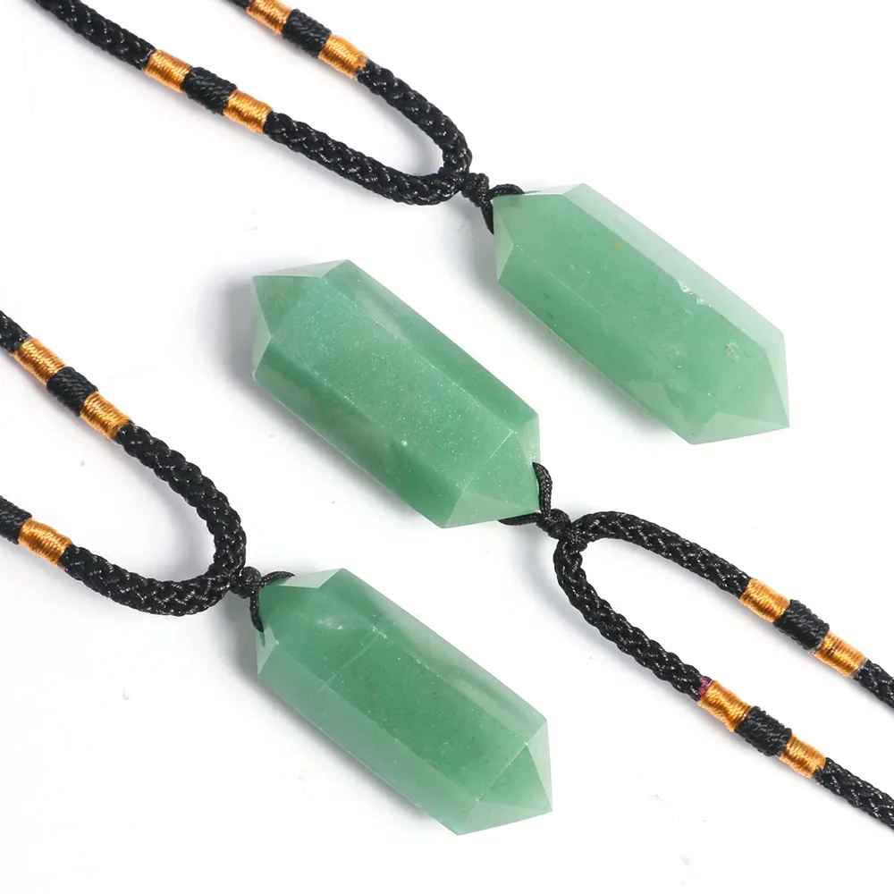 Green Aventurine Crystal Tower Pendant Double Point Natural Quartz Necklace Energy Healing Stone Column Jewelry for Fantasy Gift